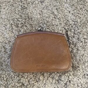 Vintage Fossil Tan Genuine Leather kiss-lock Coin Purse